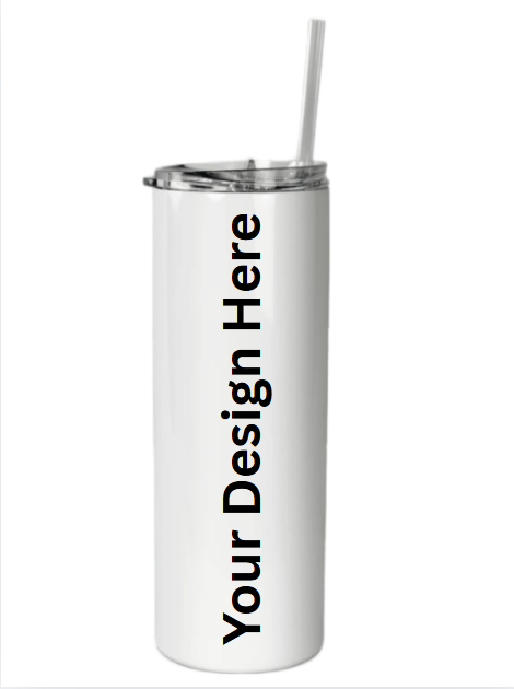 Custom 20 oz Skinny Tumbler with Lid and Straw.