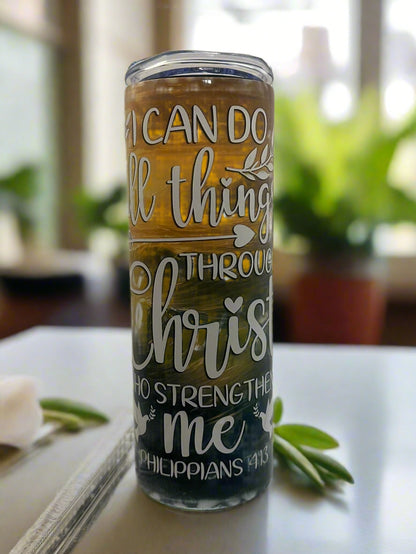 Custom 20 oz Skinny Tumbler with Lid and Straw.